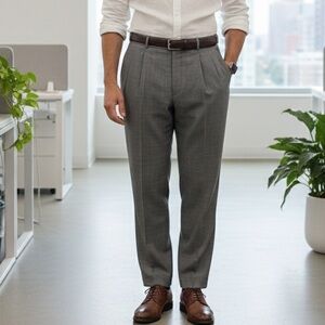 Men's Gray Dress Pants - Classic Pleated Trousers